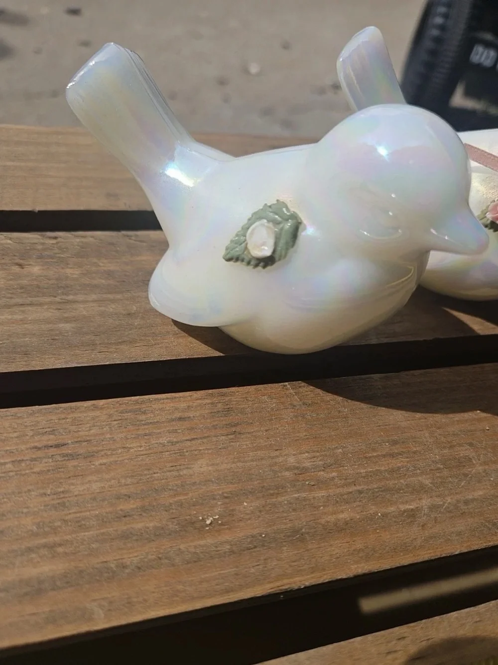 Vintage Fenton White Iridescent Glass Bird Figurines Set of 2 - read notes